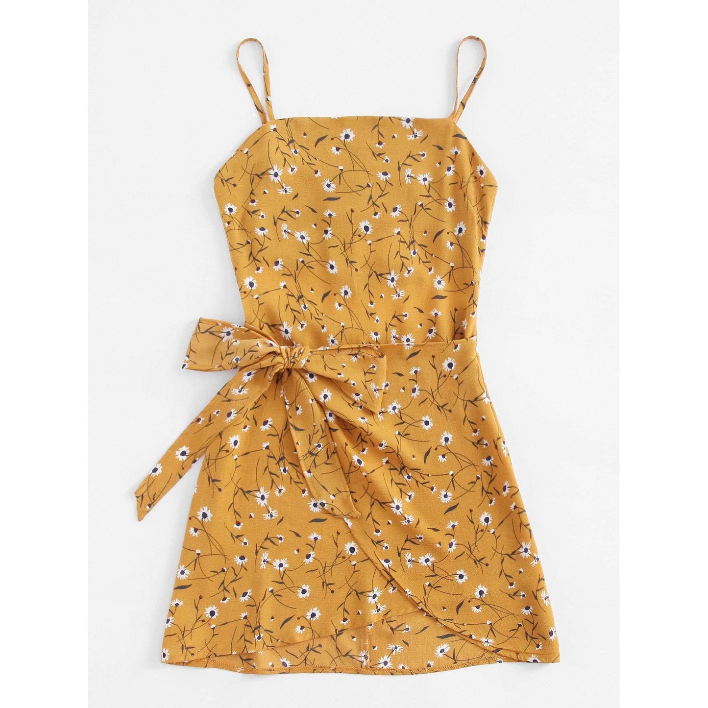 Open Back Wrap Daisy Print Cami Dress