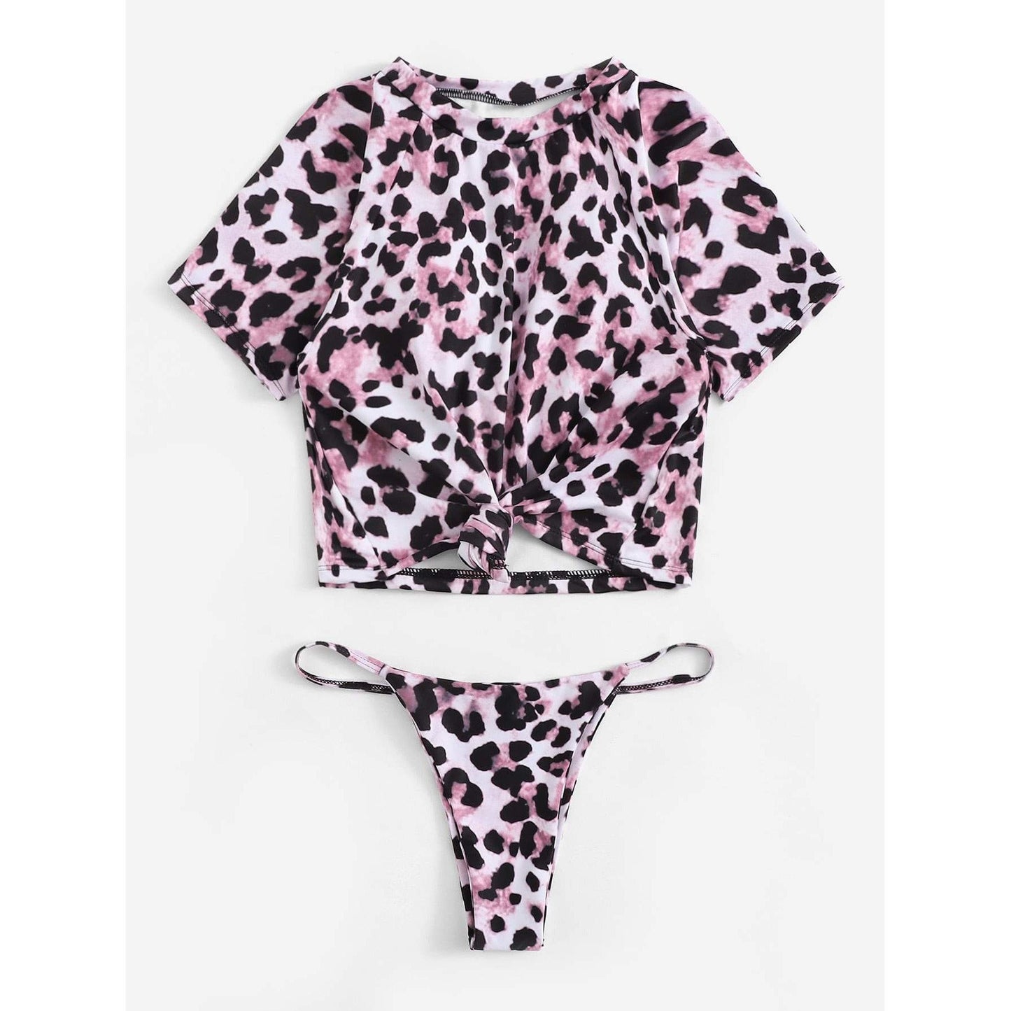 Leopard Knot Front Tankini Set