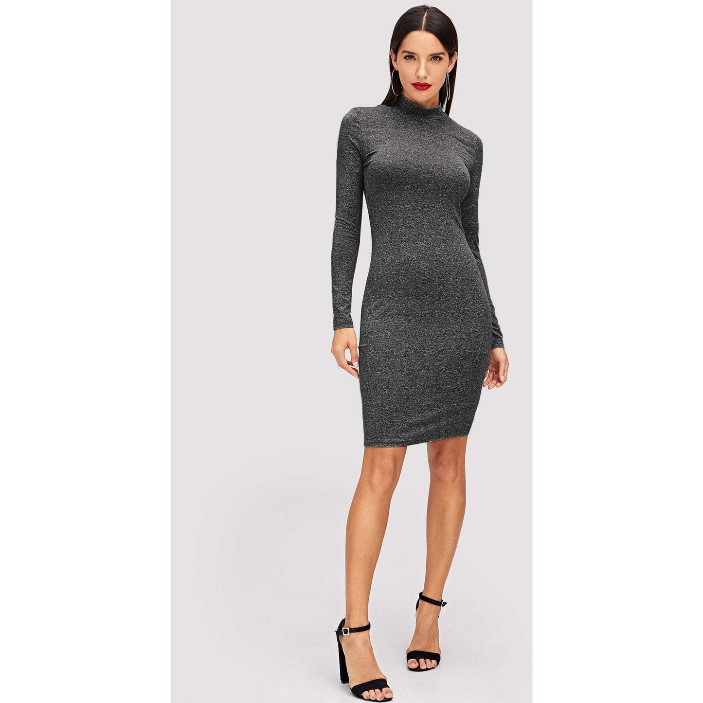 Mock Neck Heathered Knit Dress