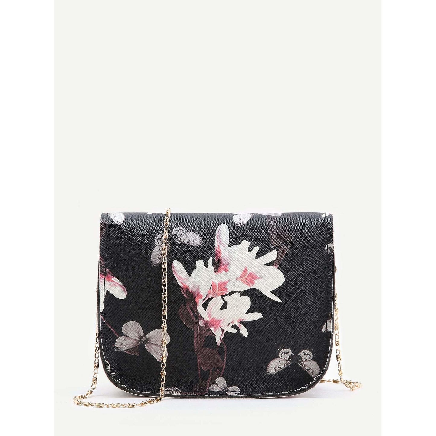 Black Floral Print Chain Bag