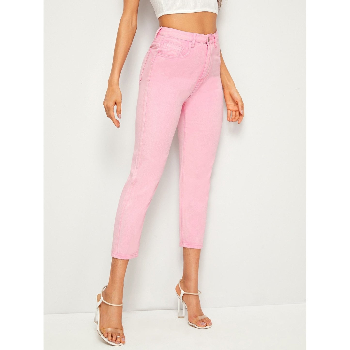 Solid Tapered Crop Jeans