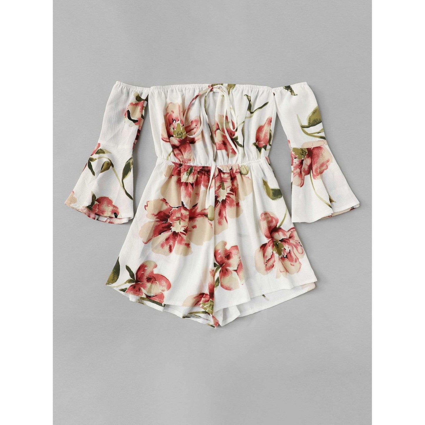 Floral Print Fluted Sleeve Romper