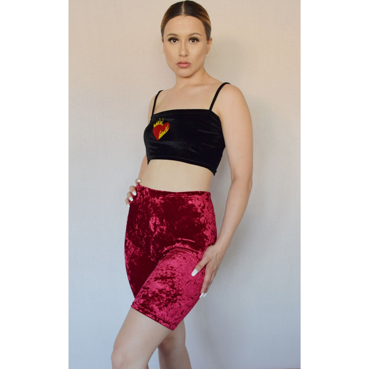 Solid Velvet Biker Shorts