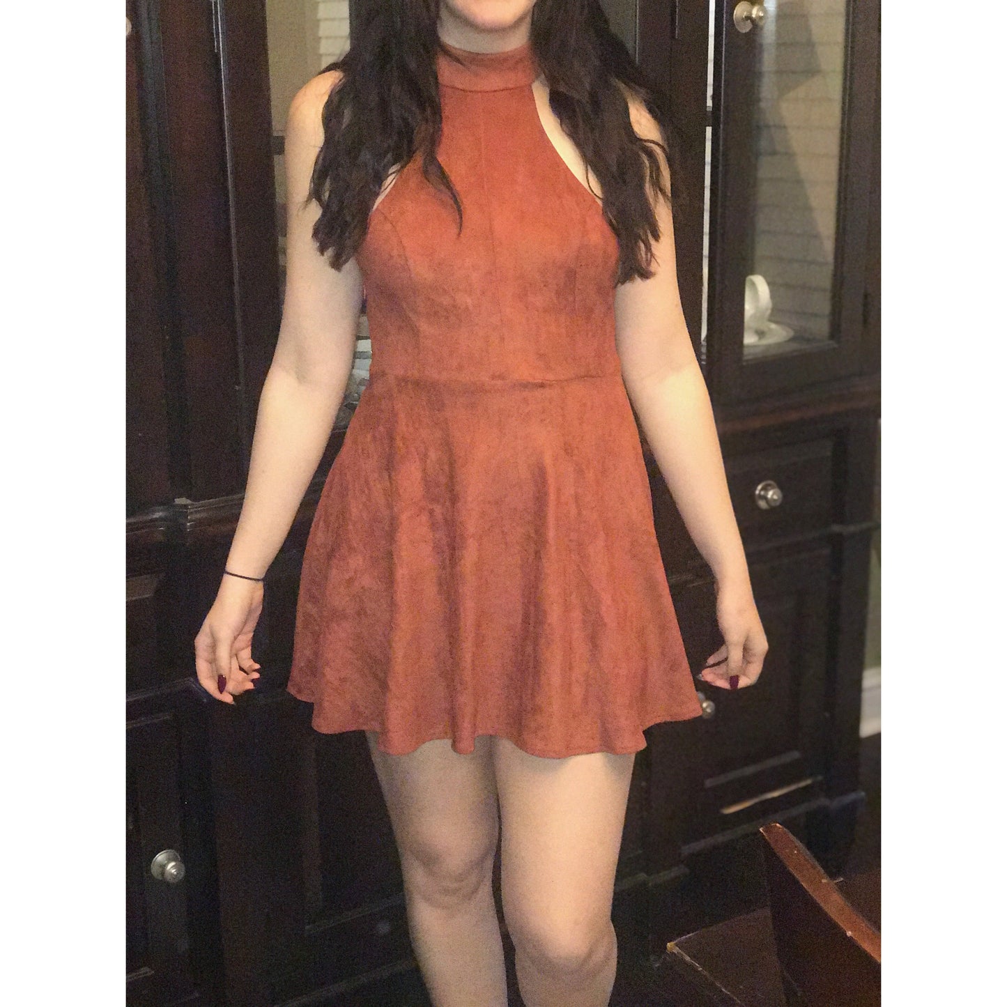 Adelaida Lace-Up Back Faux Suede Mini Dress