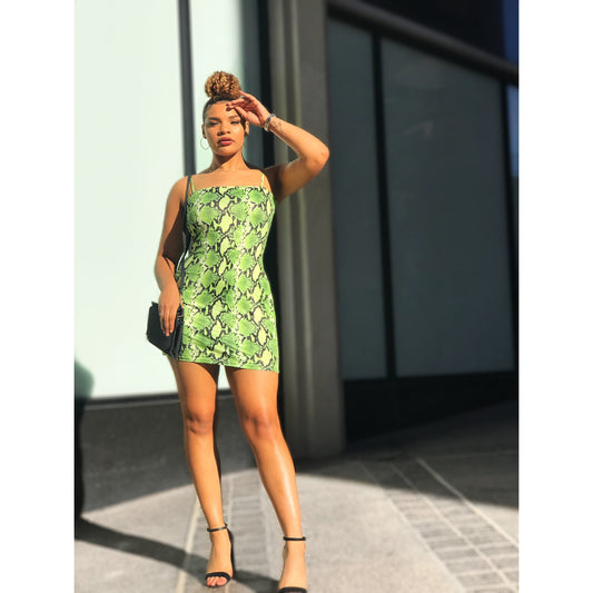 Green Snake Print Cami Dress
