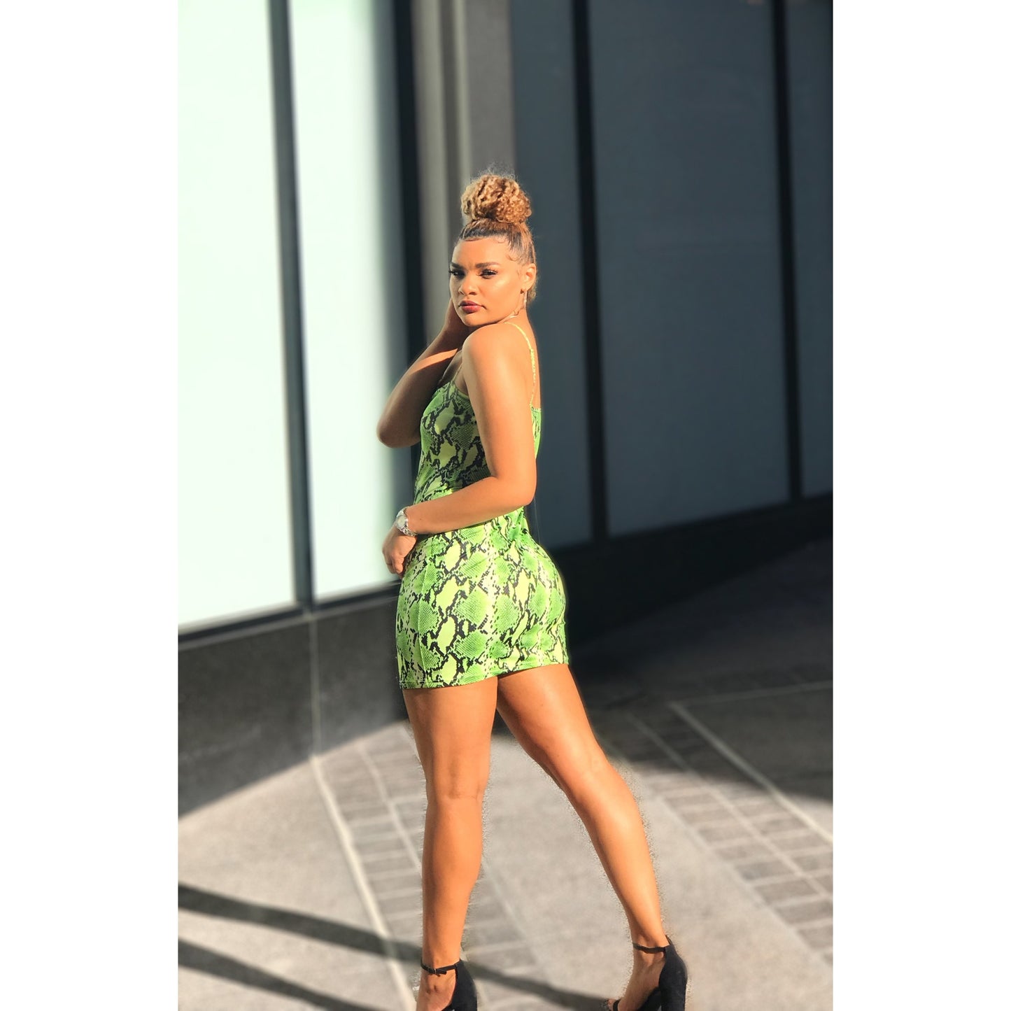 Green Snake Print Cami Dress