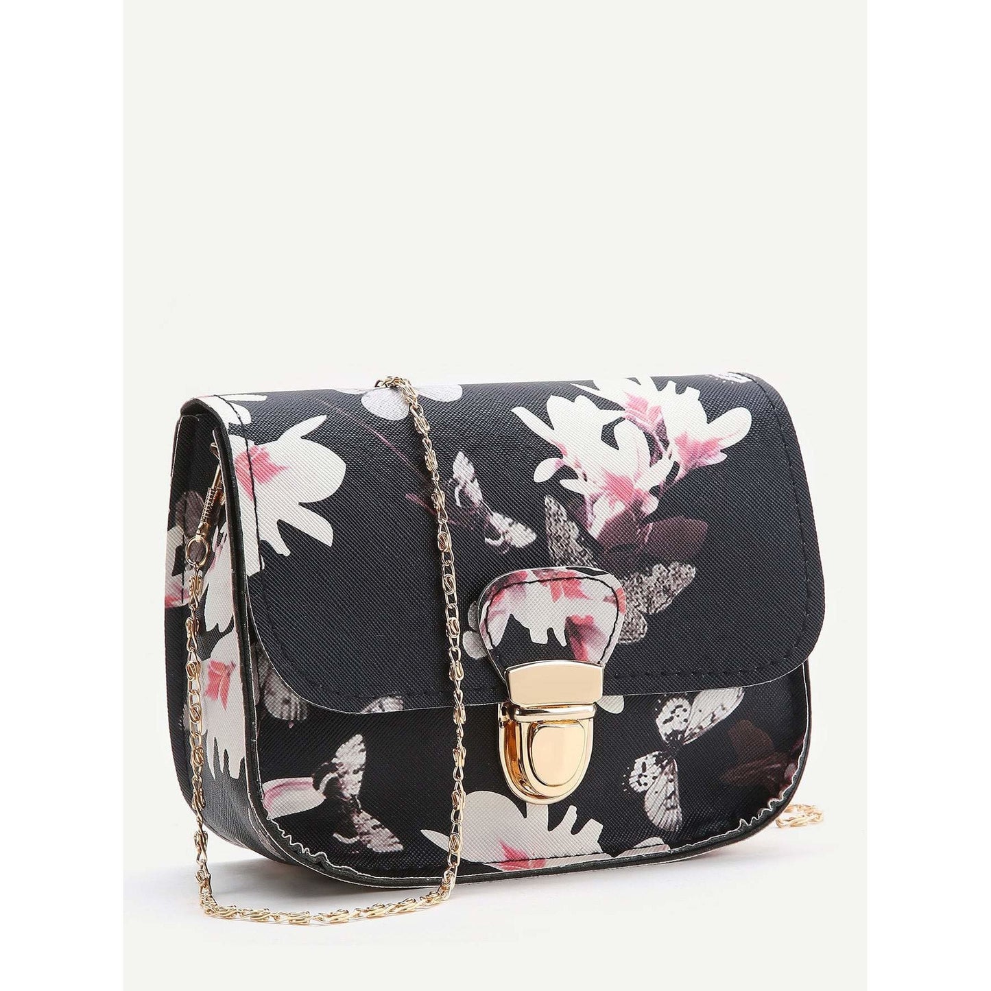 Black Floral Print Chain Bag