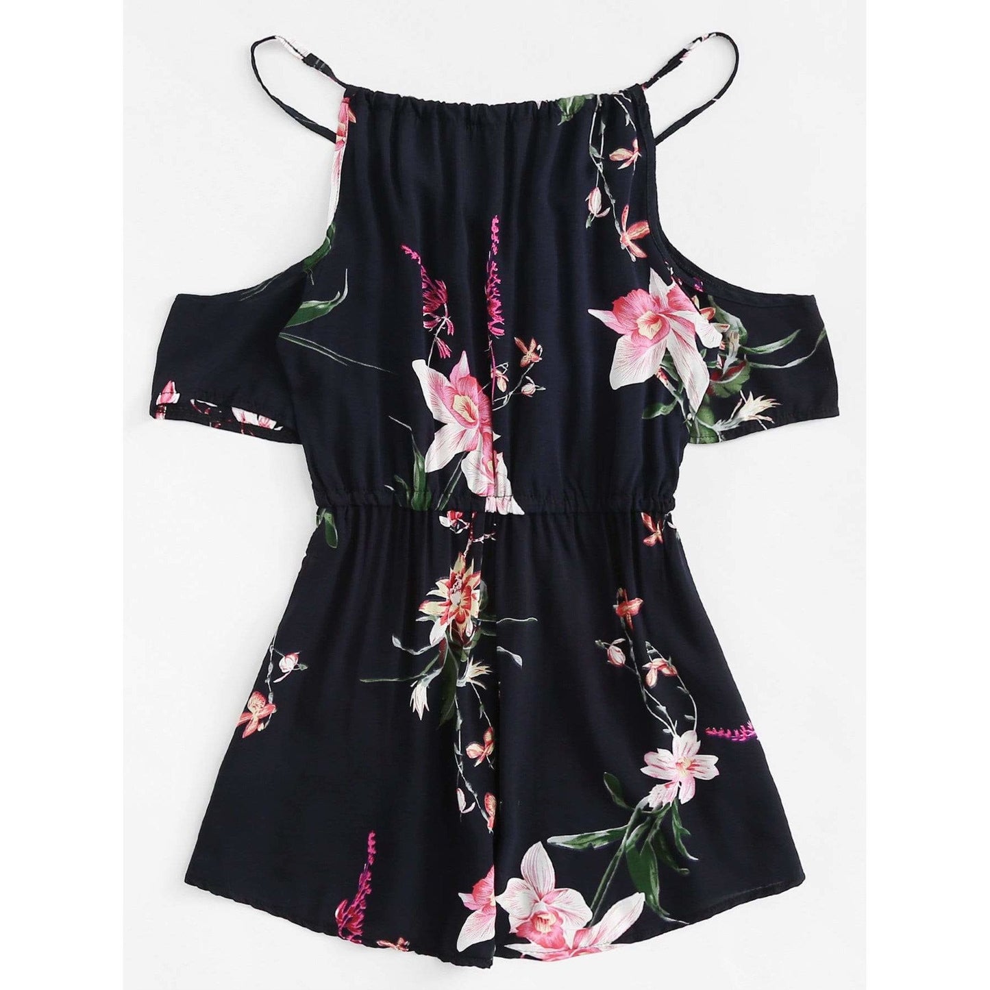 Open Shoulder Floral Print Romper