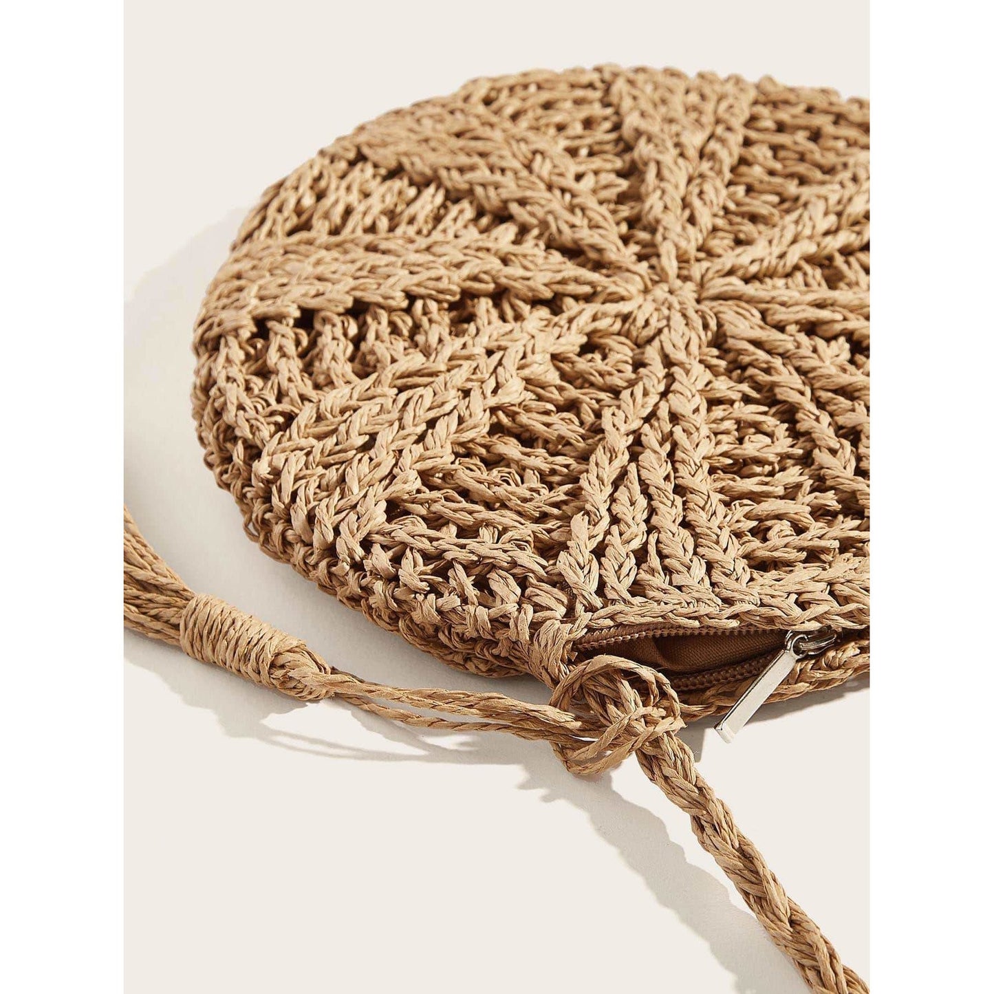 Tassel Detail Round Straw Crossbody Bag