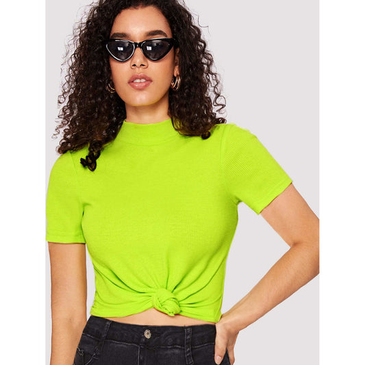 Mock Neck Ribbed Neon Top