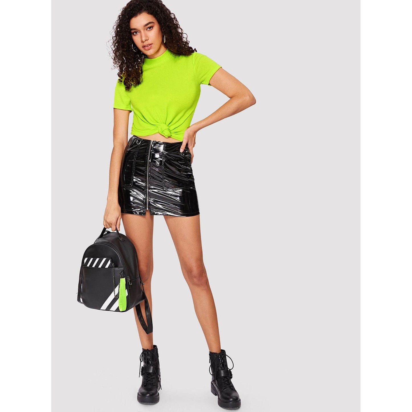 Mock Neck Ribbed Neon Top
