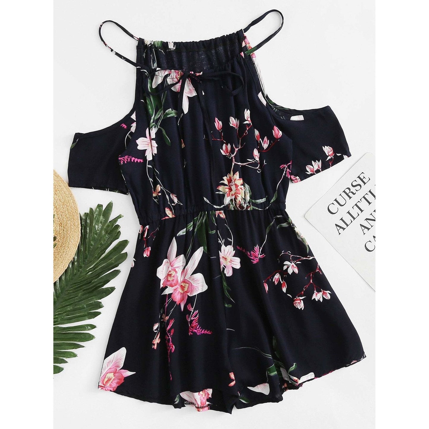 Open Shoulder Floral Print Romper