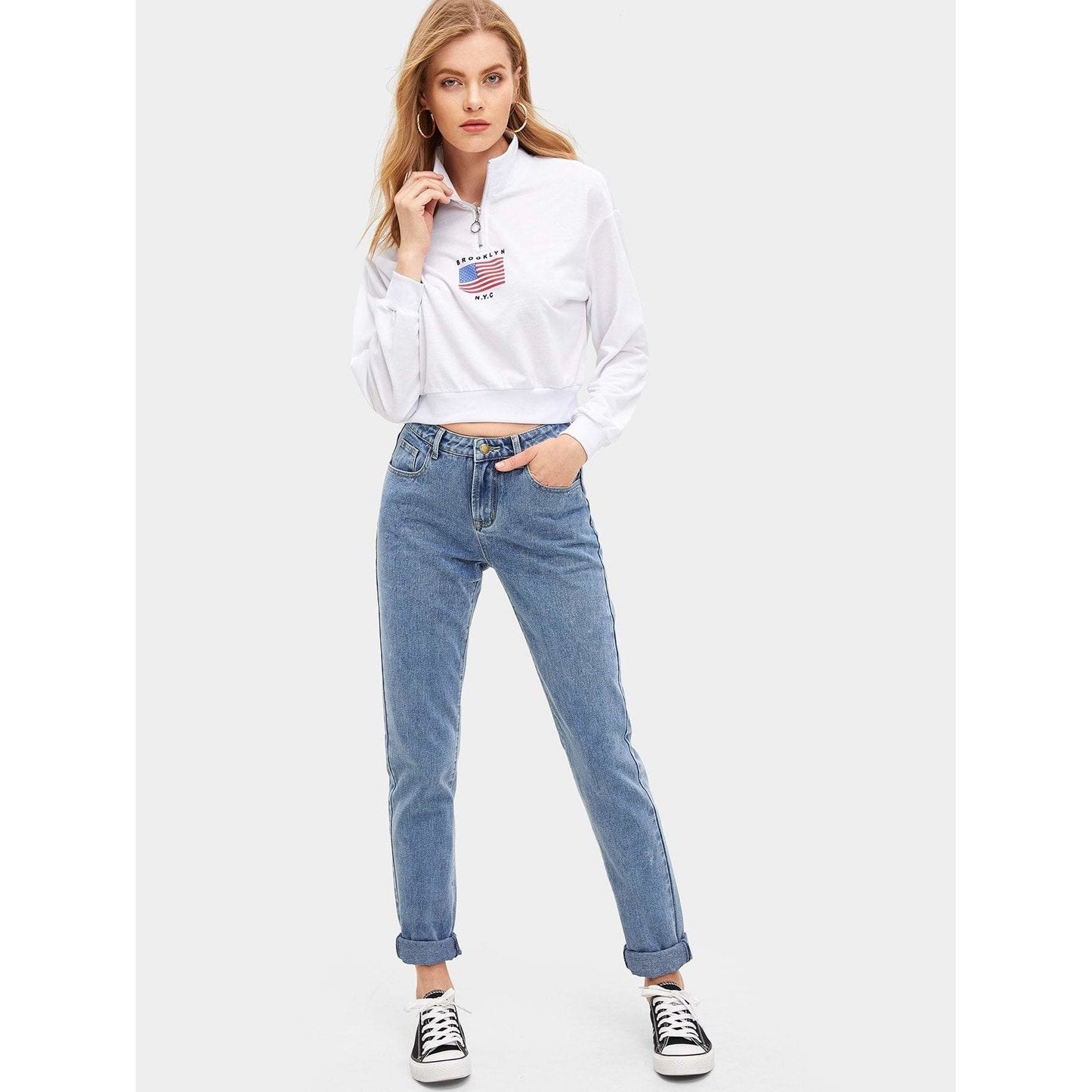 Rolled Hem Button Up Jeans