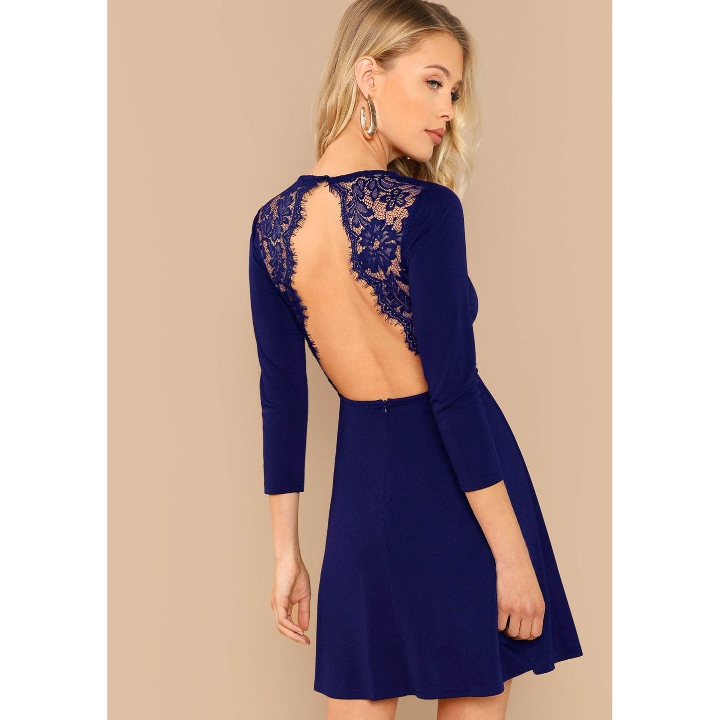 Eyelash Lace Open Back Skater Dress