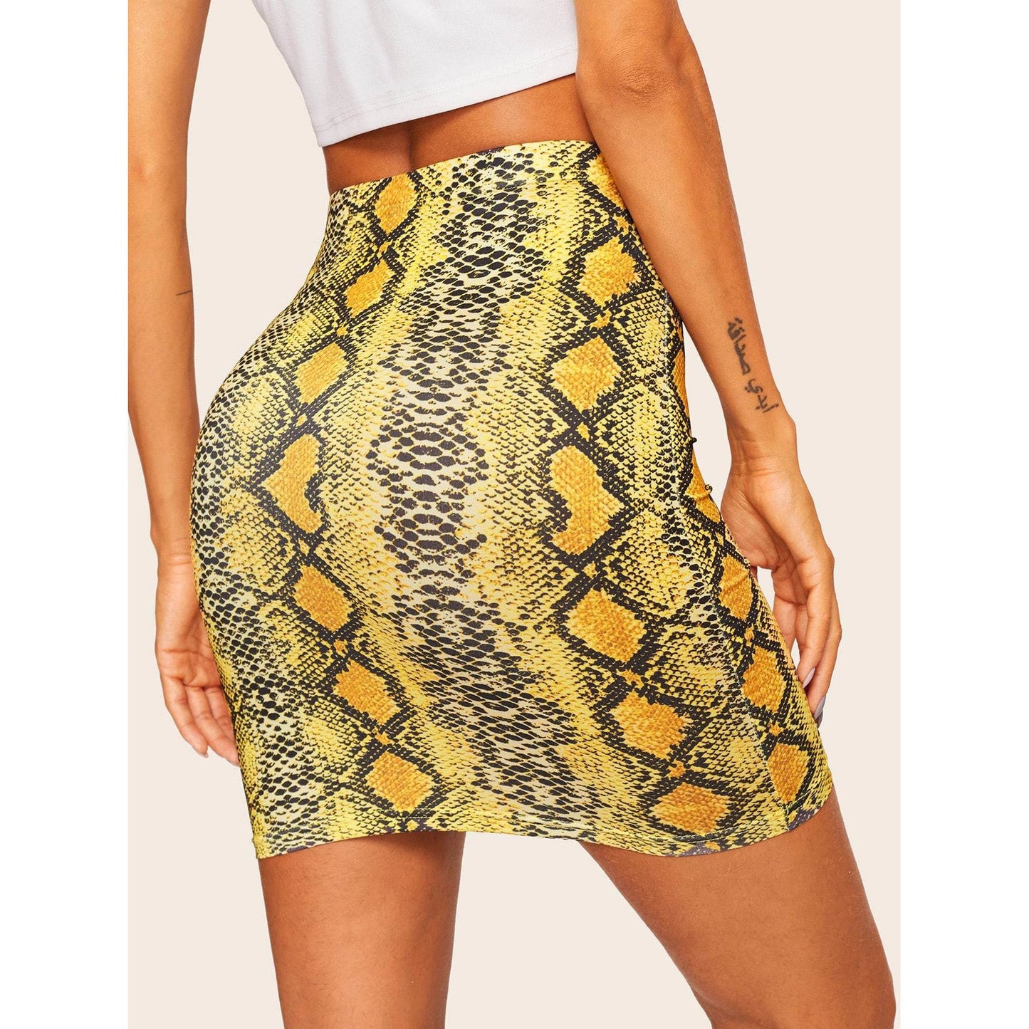 Snakeskin Print Bodycon Skirt