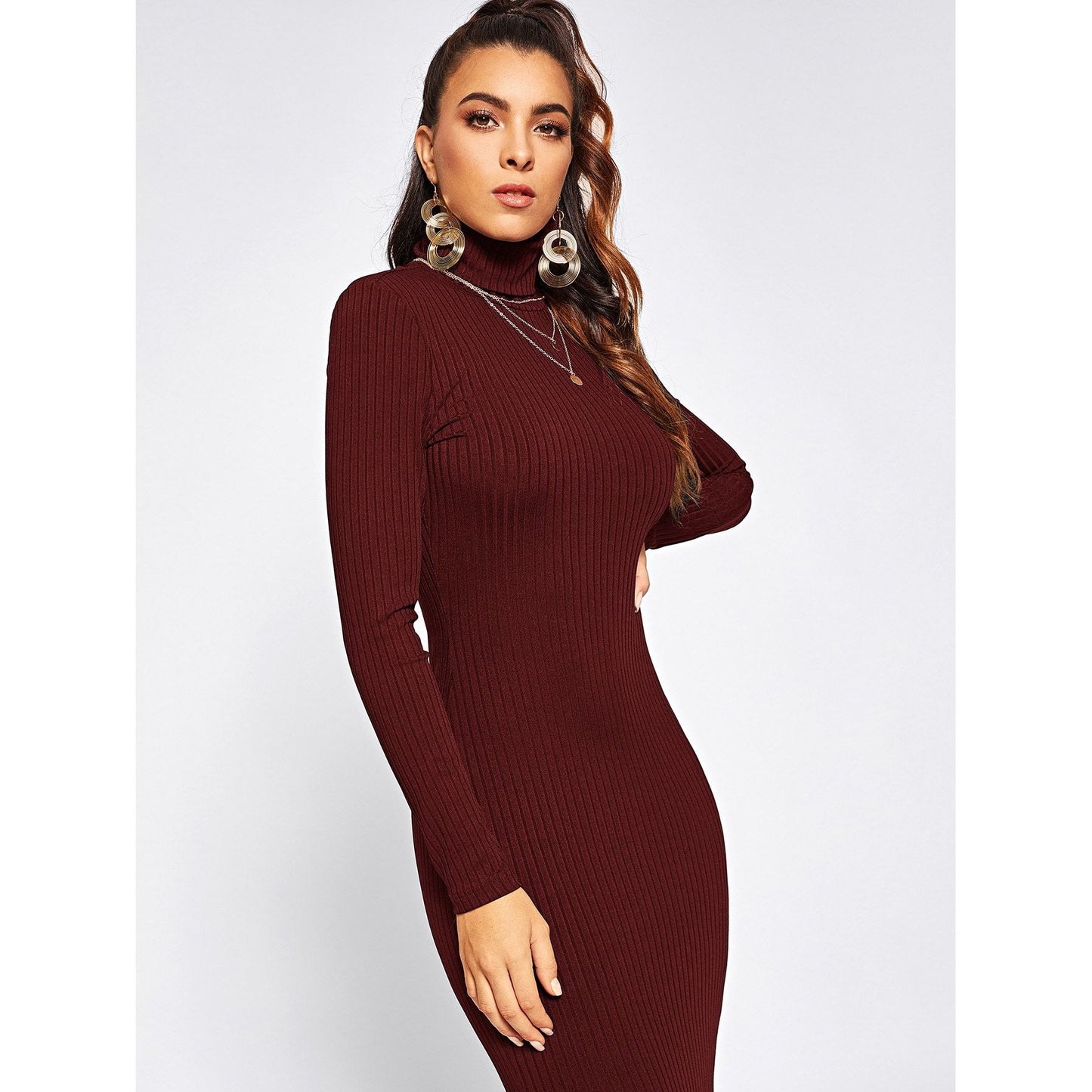 Anna Split Side Rib Knit Fitted Dress