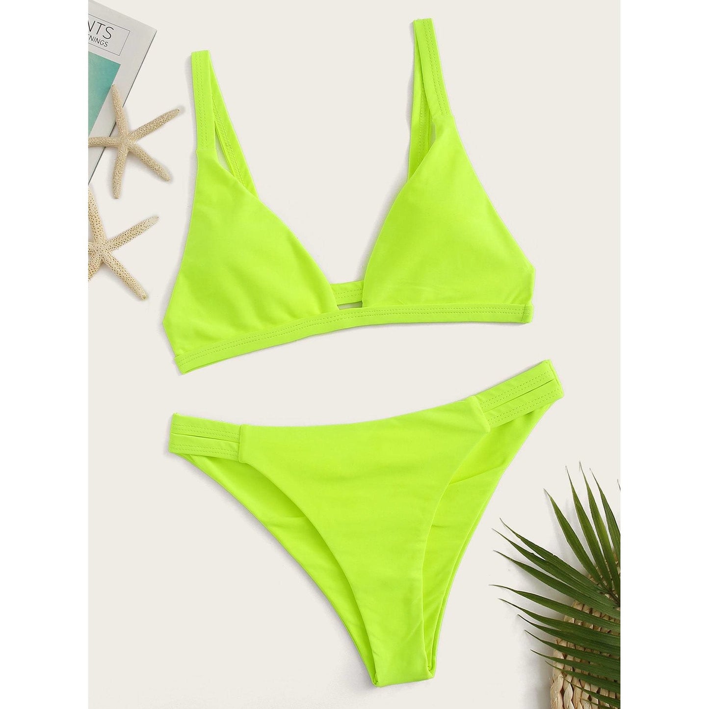 Seam Trim Plunge Top With Cut Out Bikini Set