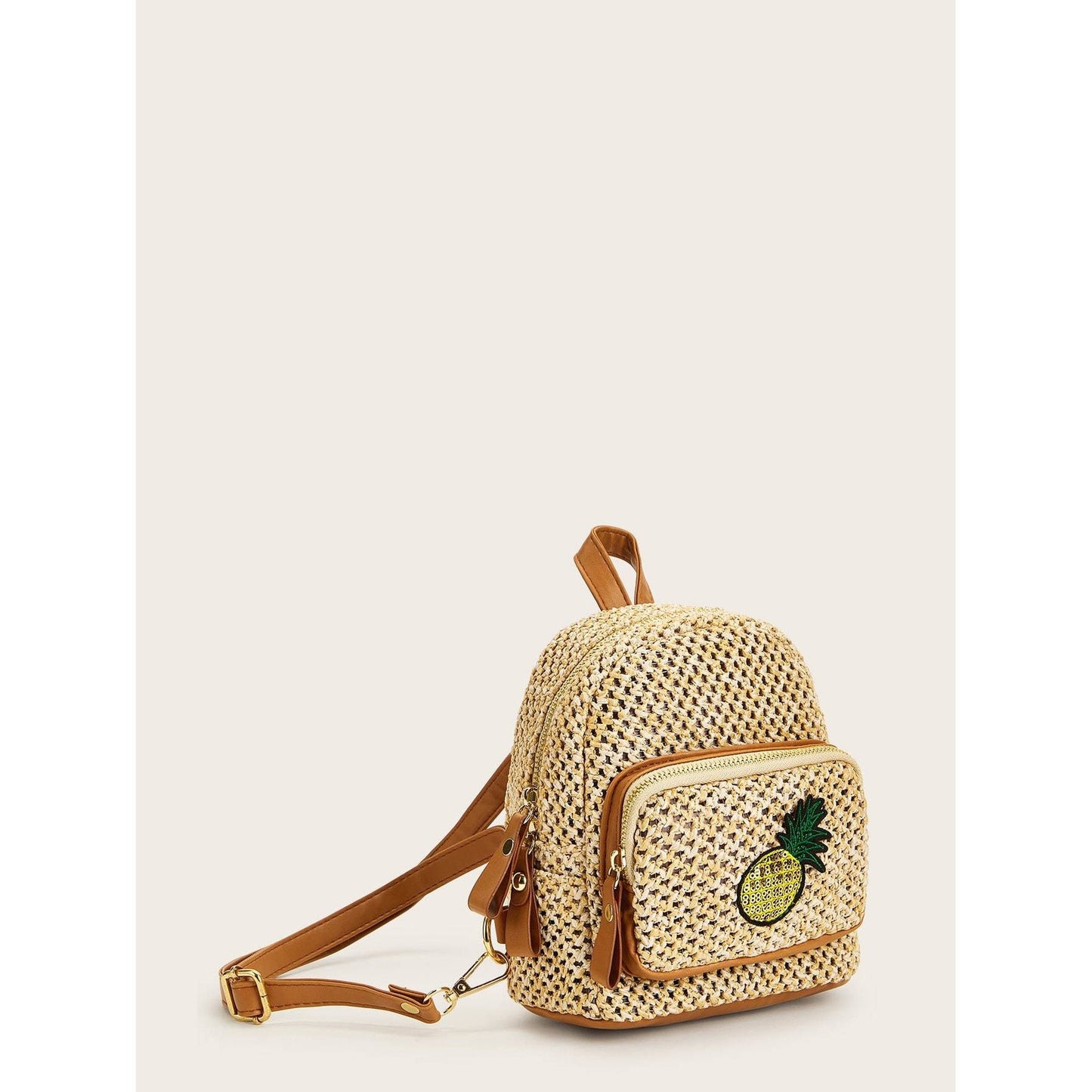 Pineapple Detail Braided Zipper Backpack Bag