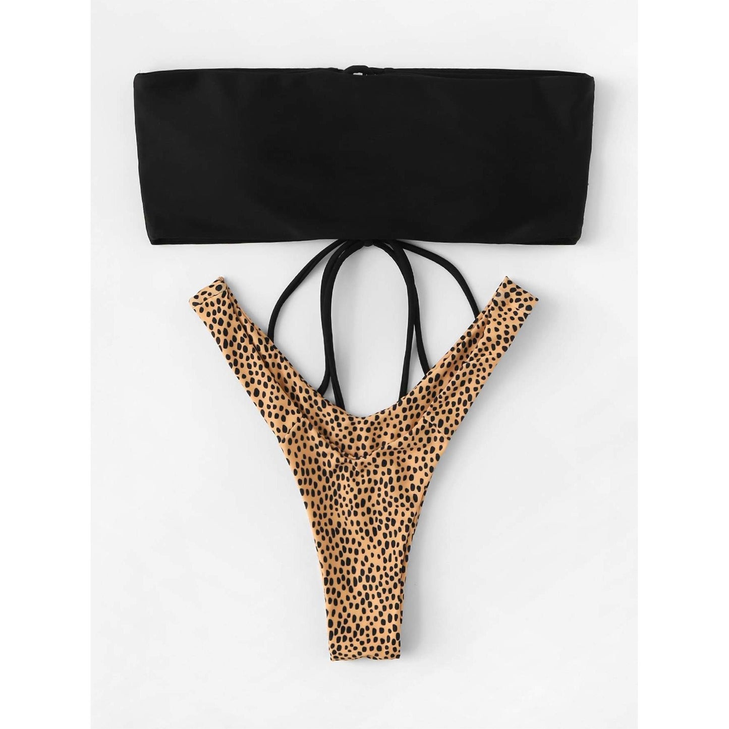 Cristal Lace-up Bandeau With Leopard Print Bikini Set