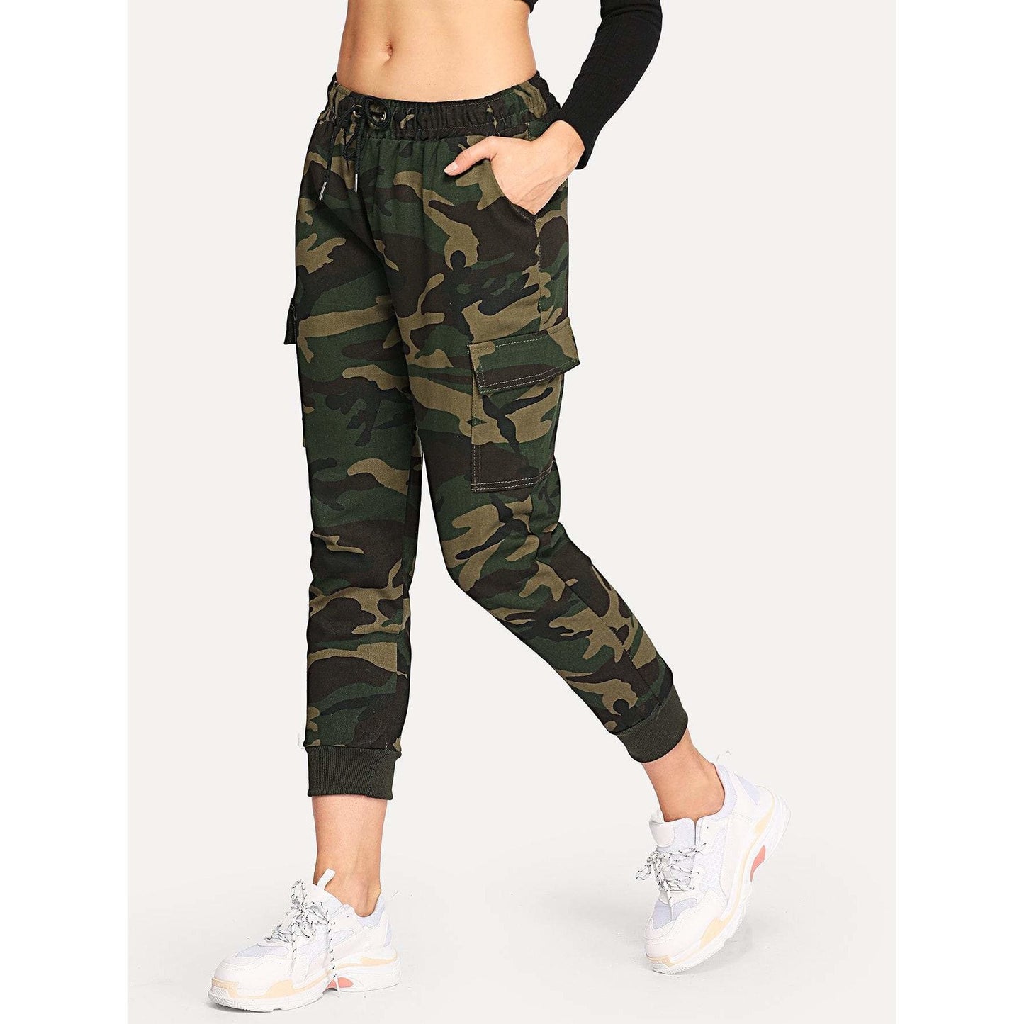 Drawstring Waist Camouflage Jeans