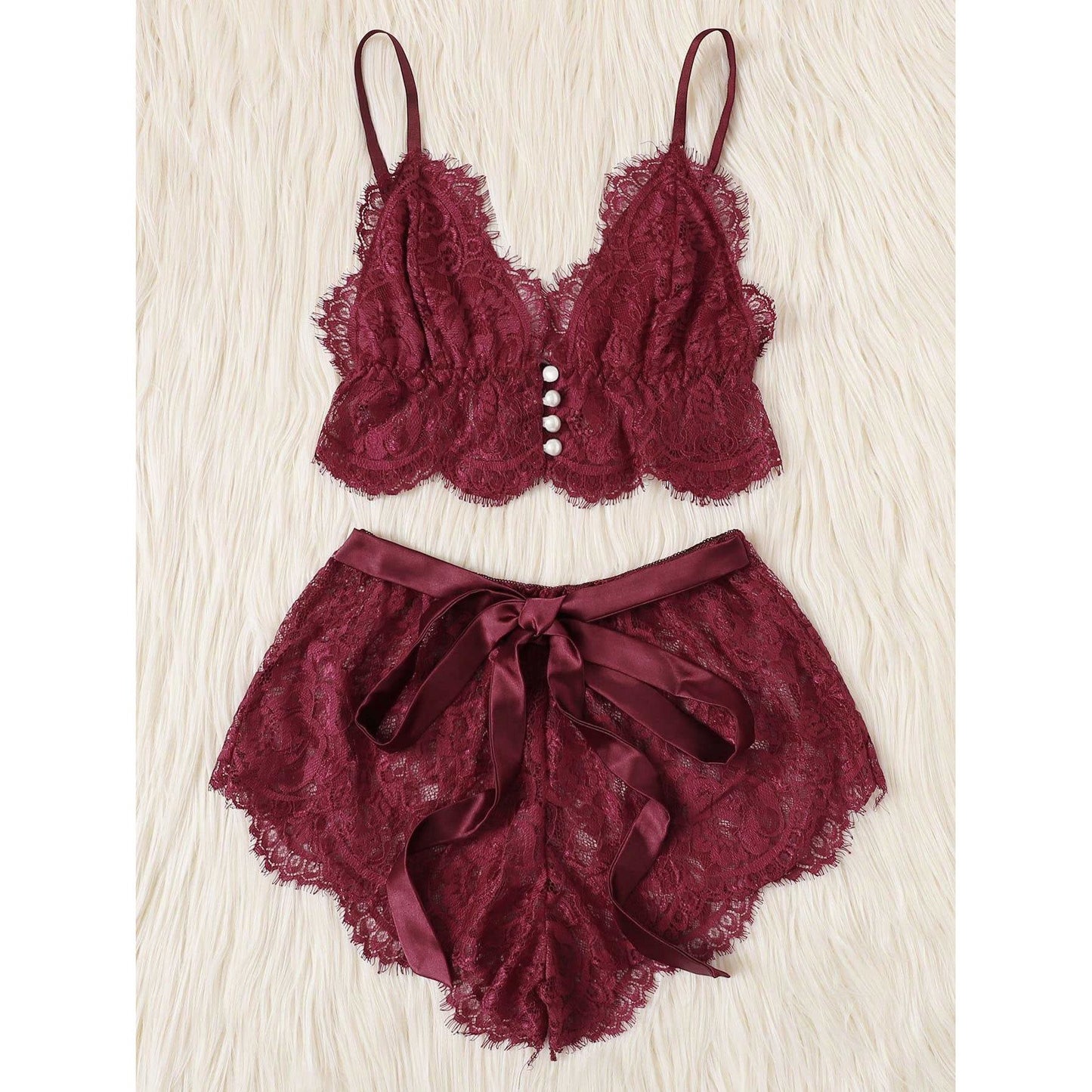 Jas Scalloped Trim Floral Lace Lingerie Set