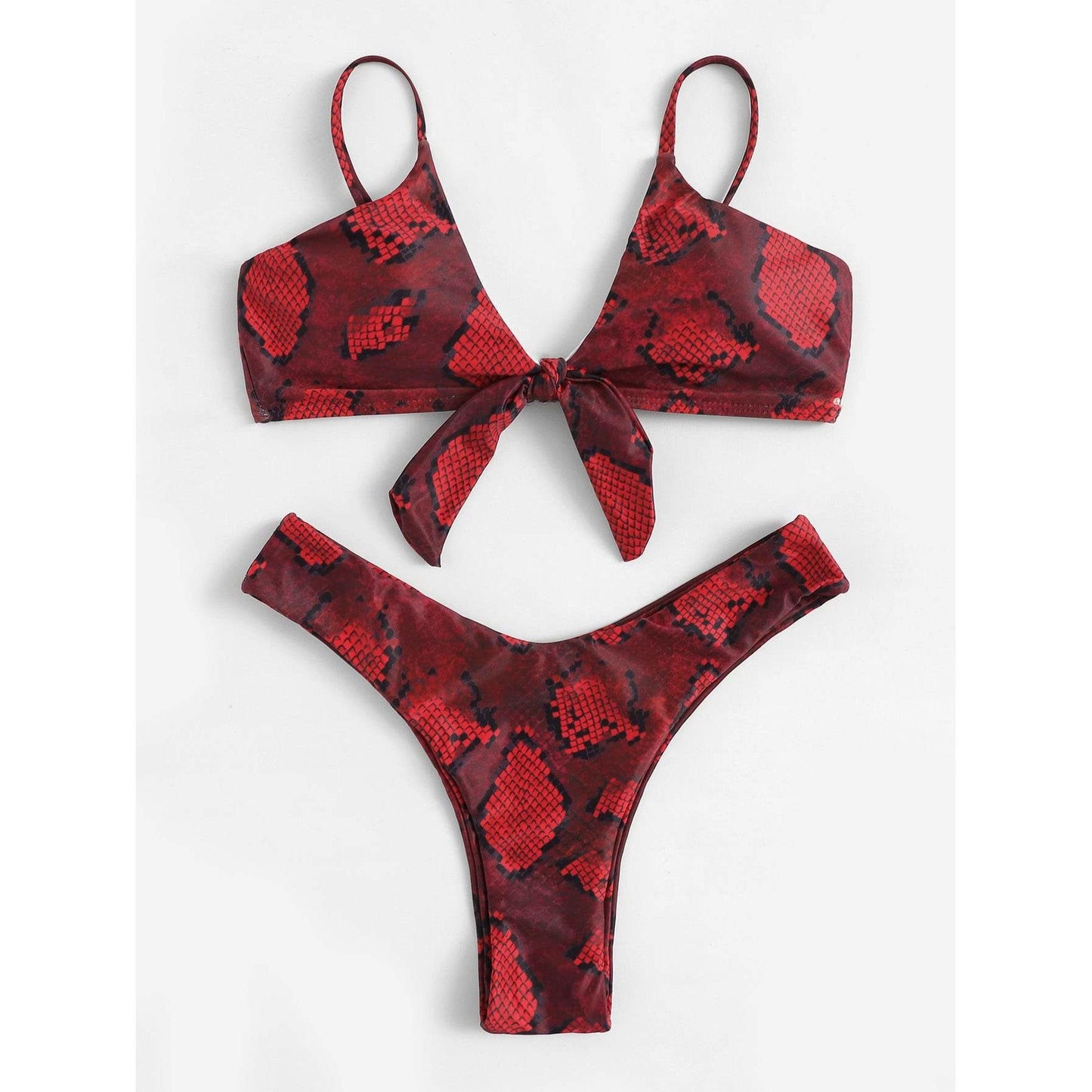 Jin Snakeskin Print Bow Knot Bikini Set