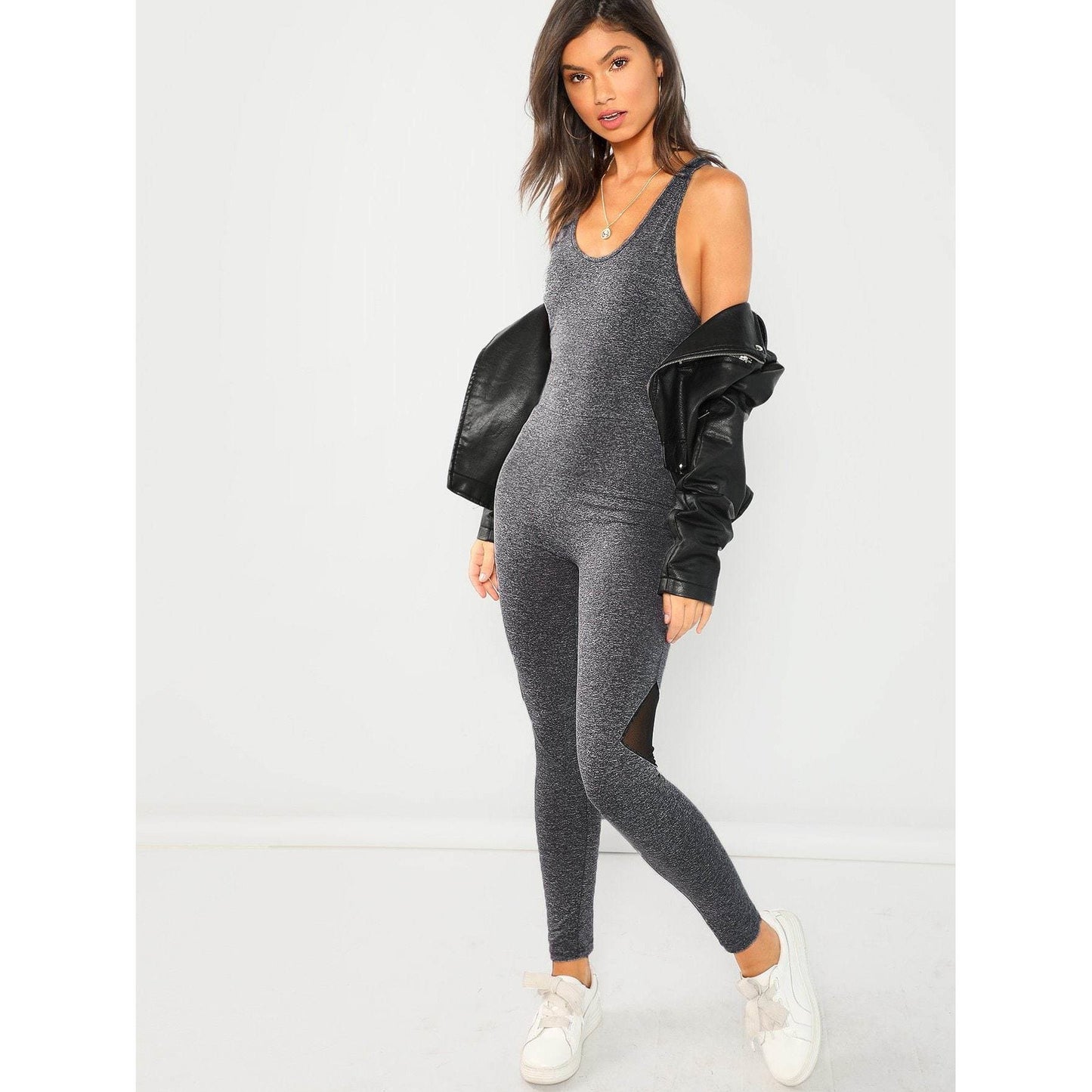 Plain Crisscross Skinny Shell Jumpsuit