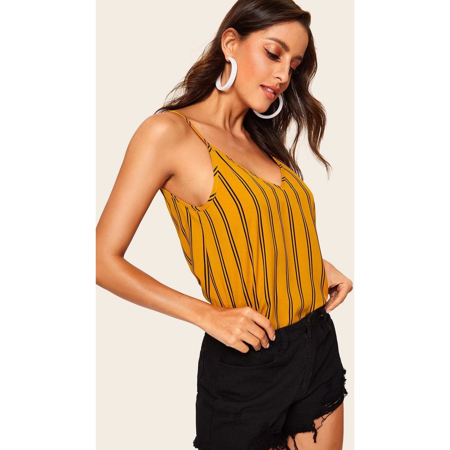 Kimmey Double V-Neck Striped Cami Top