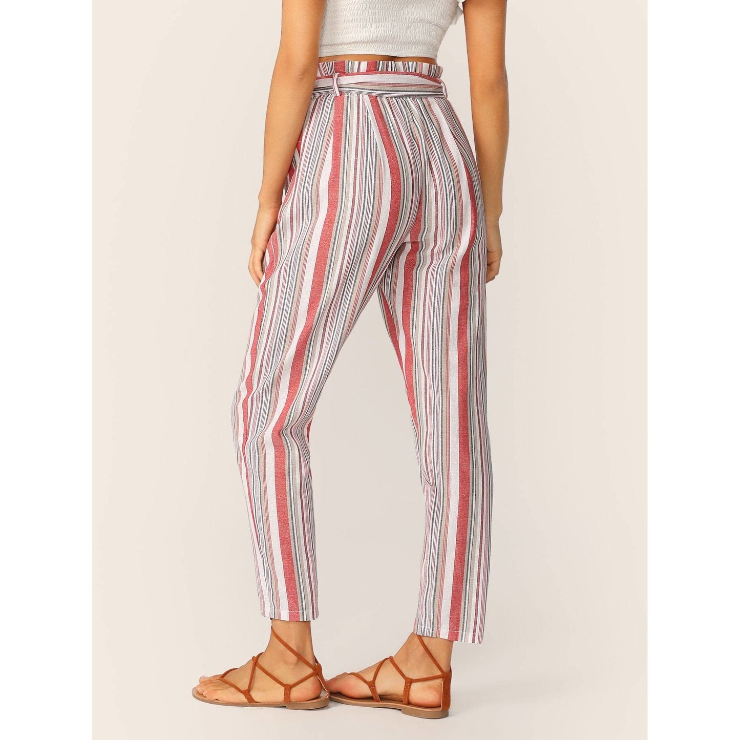 Paperbag Waist Red Striped Pants