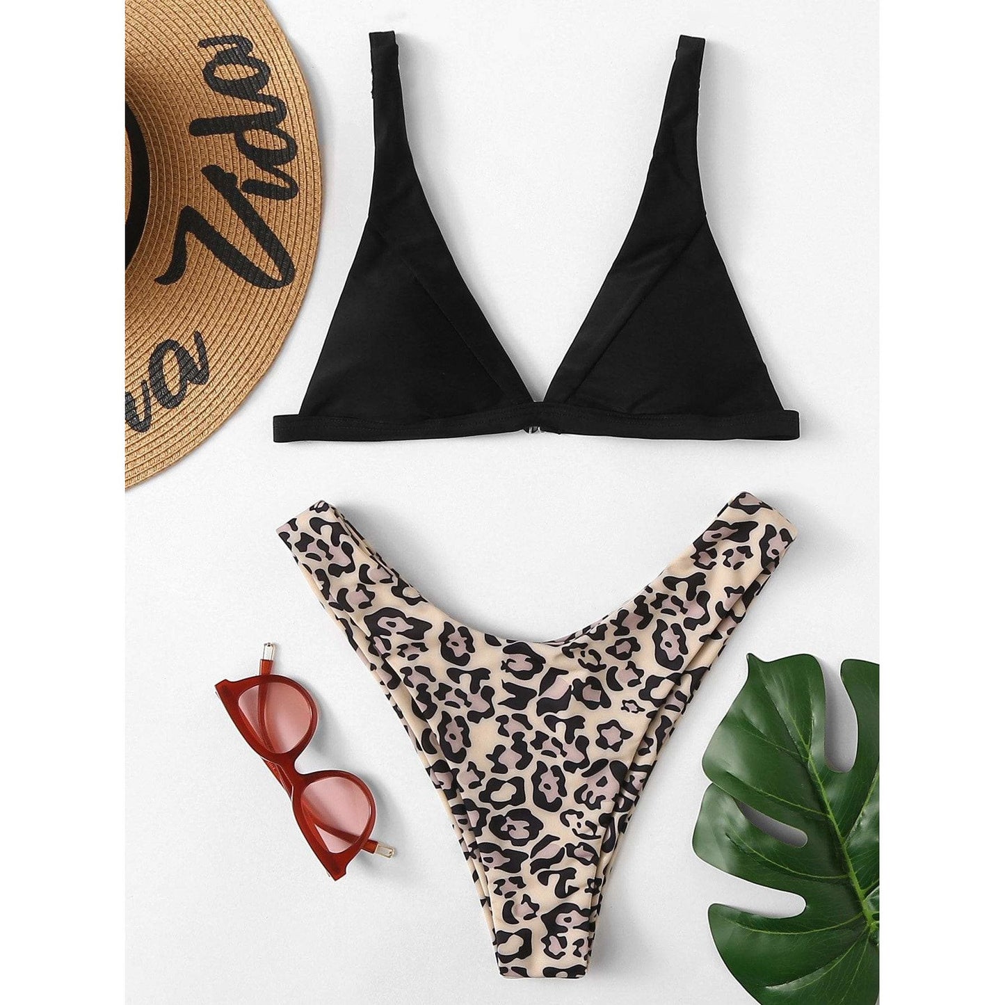 Triangle Top With Leopard Print Bikini Set