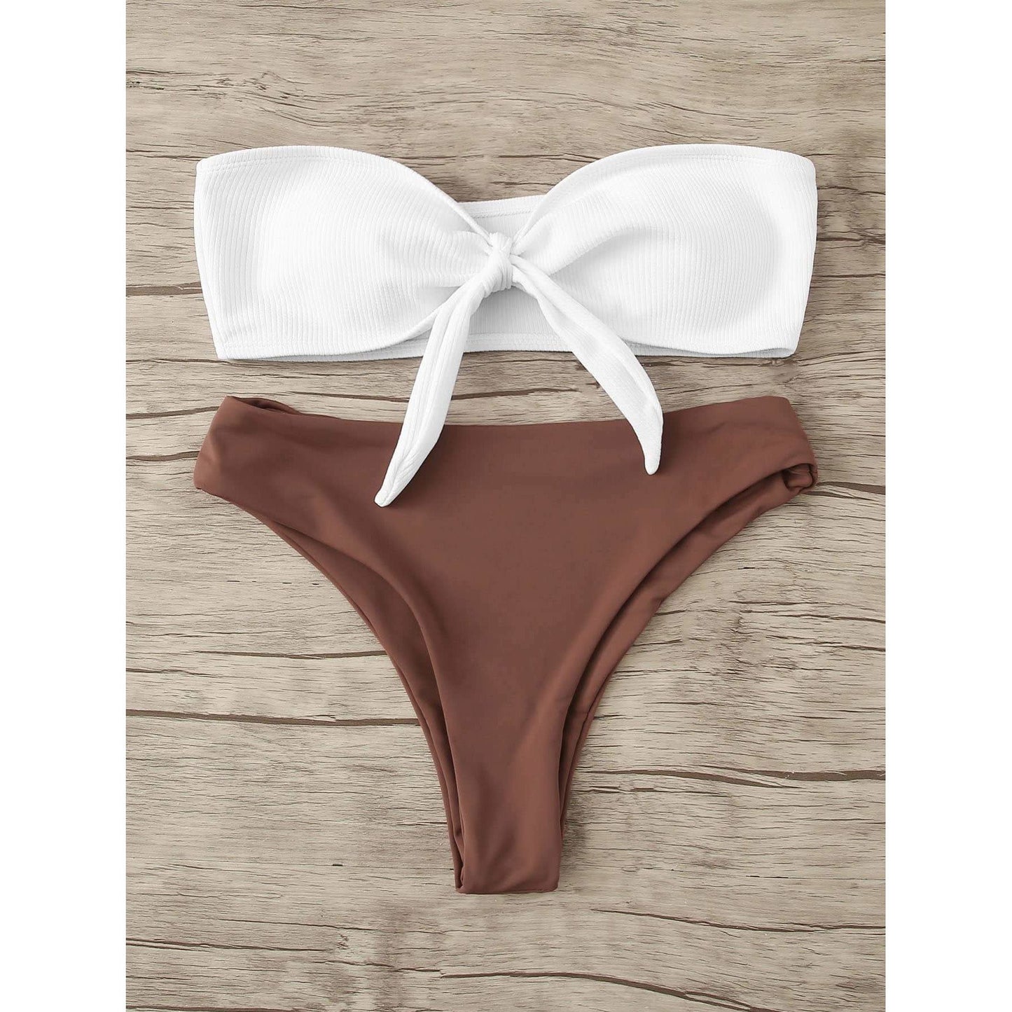 Lain Tie Front Ribbed Bandeau Bikini Set