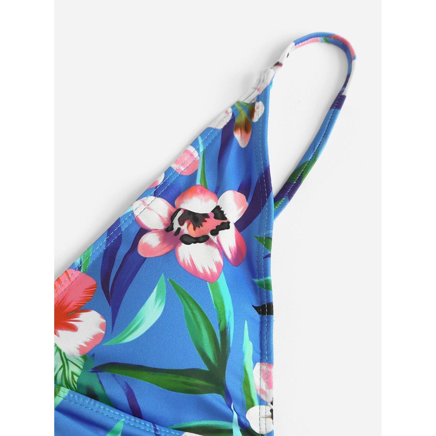 Blue Flower & Leaf Print Bikini Set