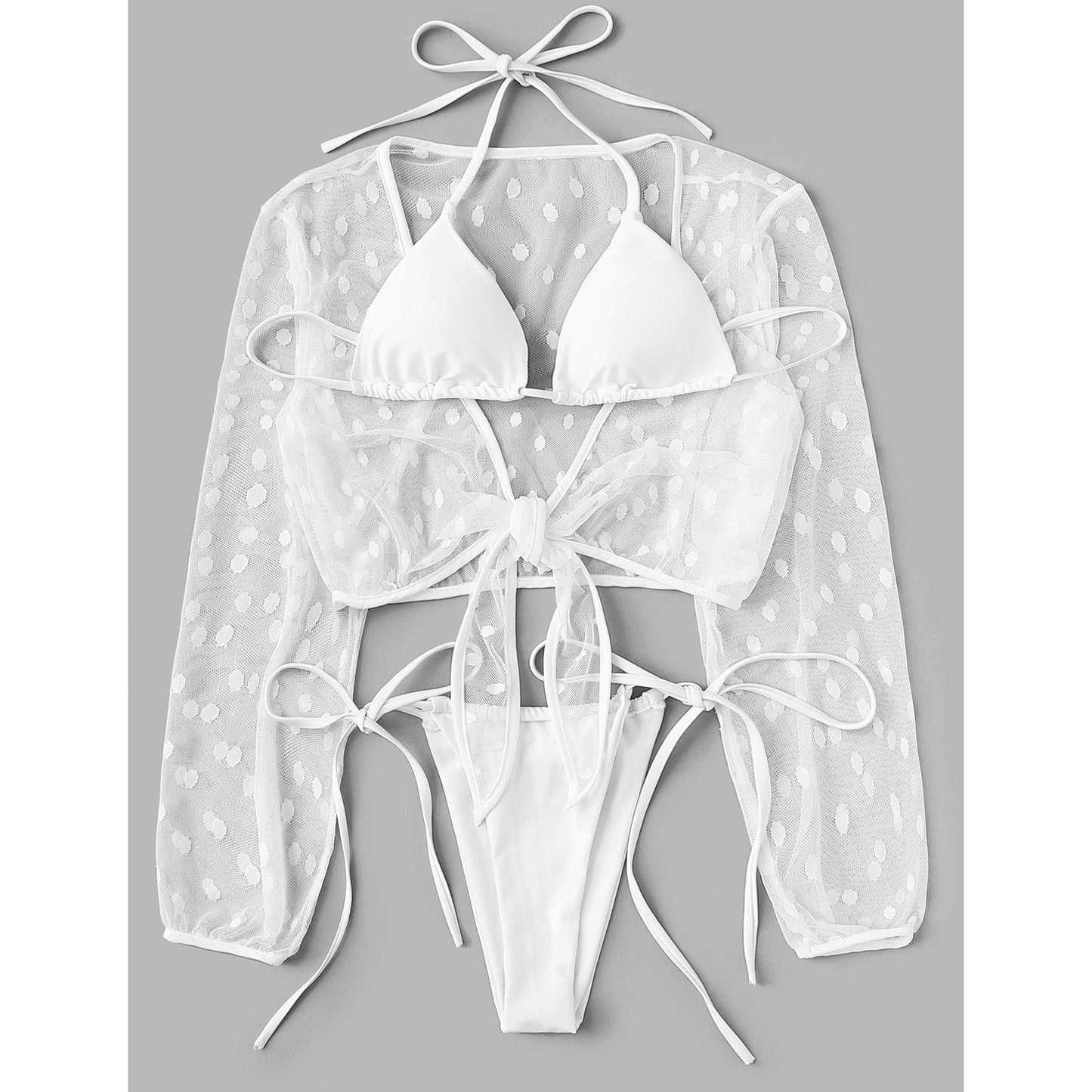 Self Tie Bikini Set & Mesh Cover Up