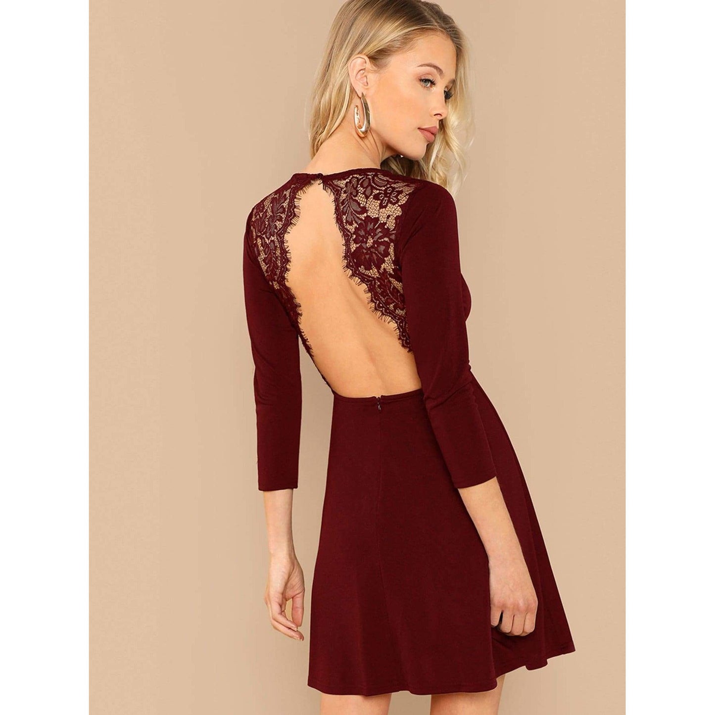 Eyelash Lace Open Back Skater Dress