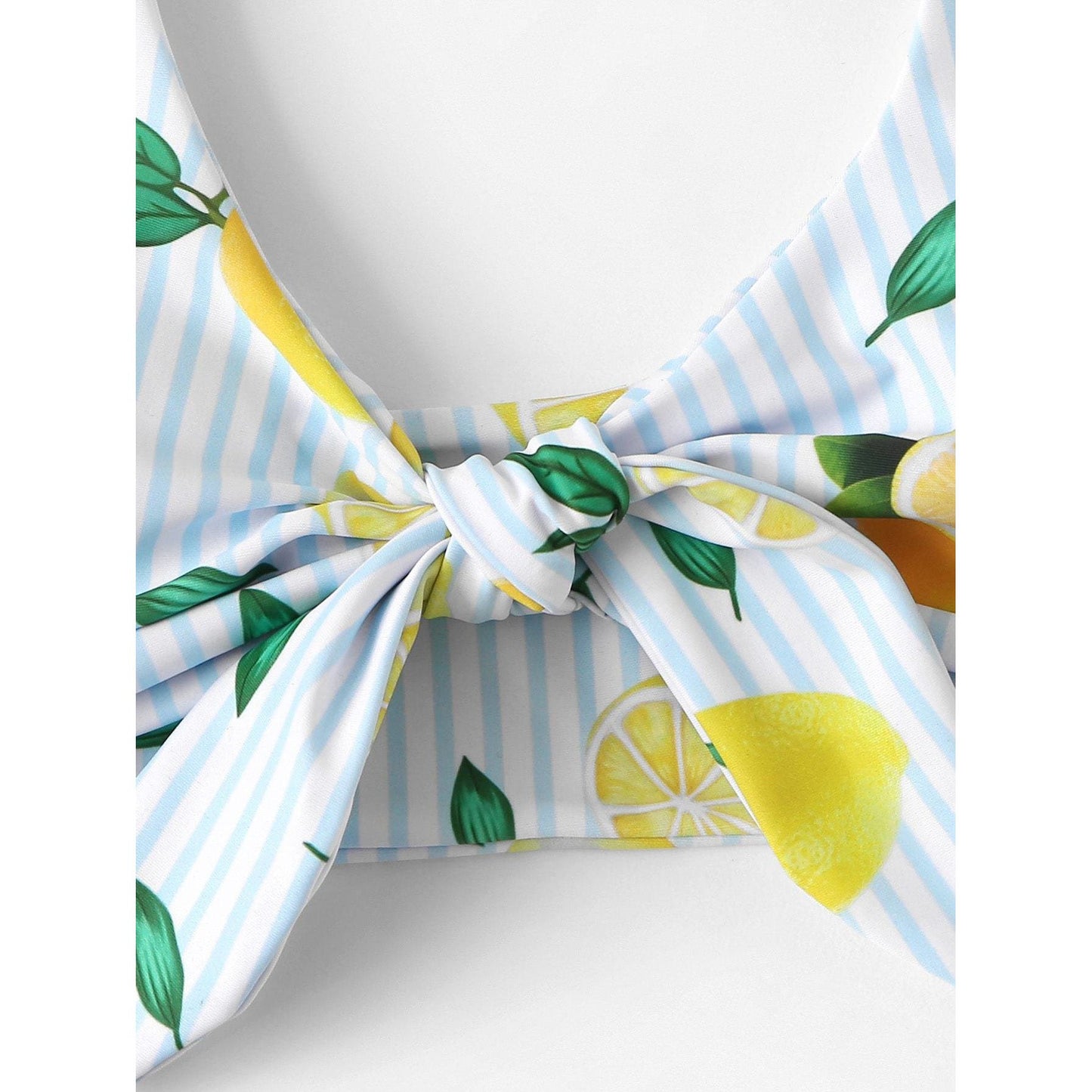 Blue Striped and Lemon Print Knot Bikini Set