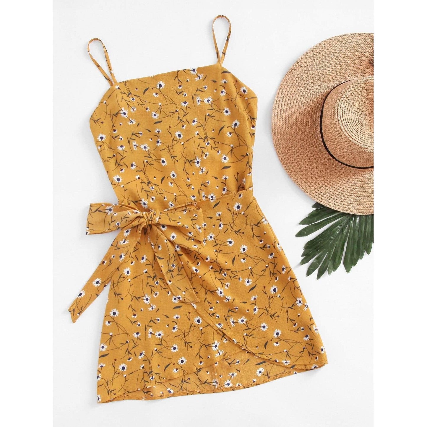 Open Back Wrap Daisy Print Cami Dress