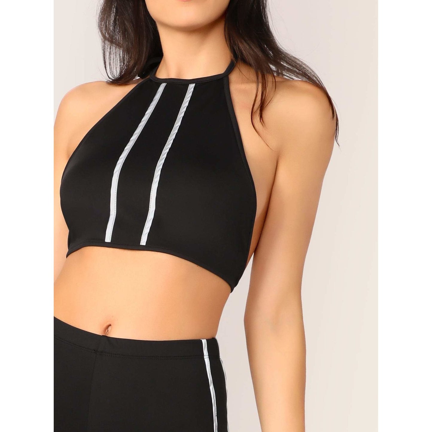 Reflective Stripe Halter Neck Top And Pants Set