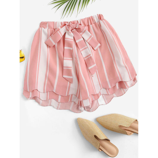 Jamie Scallop Hem Knot Striped Shorts