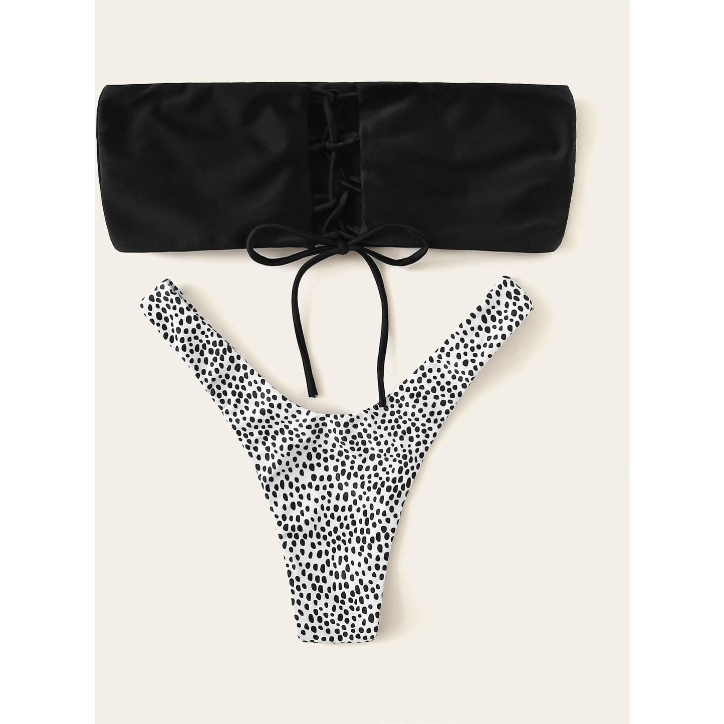 Cristal Lace-up Bandeau With Leopard Print Bikini Set