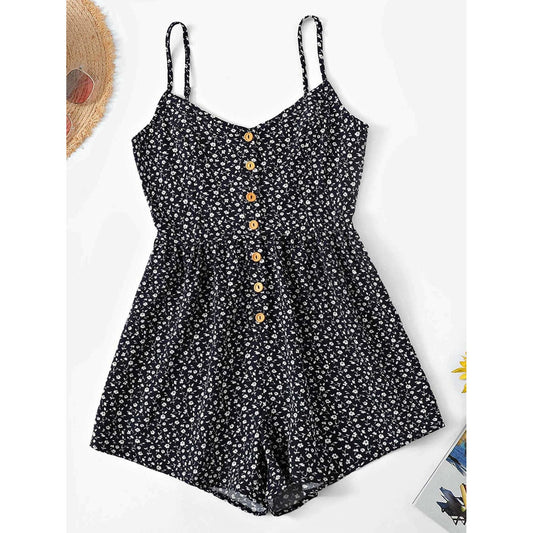 Ditsy Floral Button Front Cami Romper