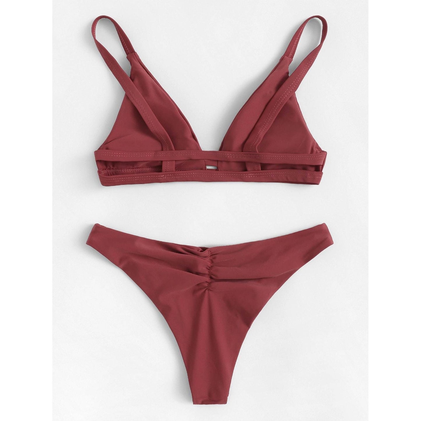 Seam Trim Plunge Top With Cut Out Bikini Set