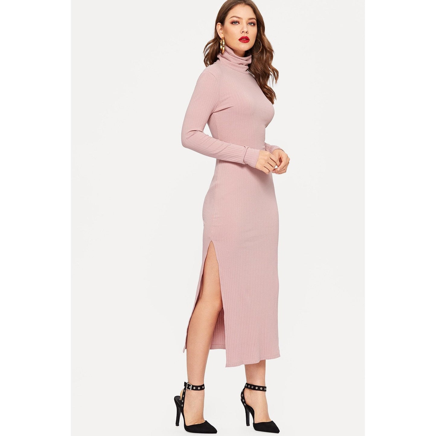 Anna Split Side Rib Knit Fitted Dress