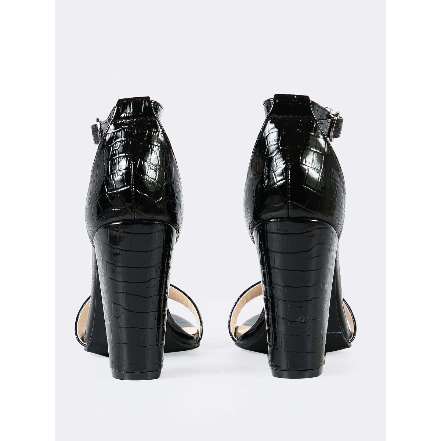 Black Faux Crocodile Heel