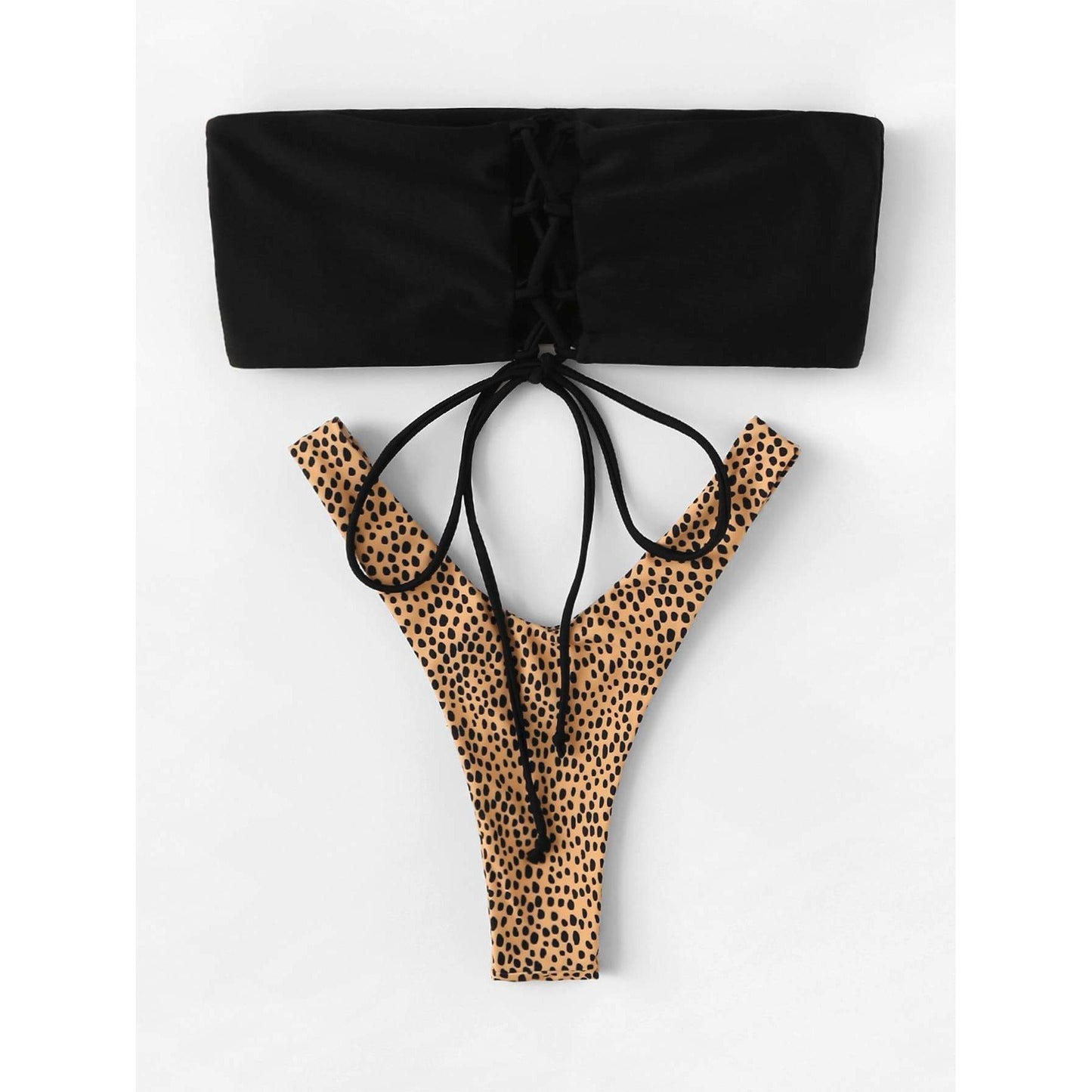 Cristal Lace-up Bandeau With Leopard Print Bikini Set