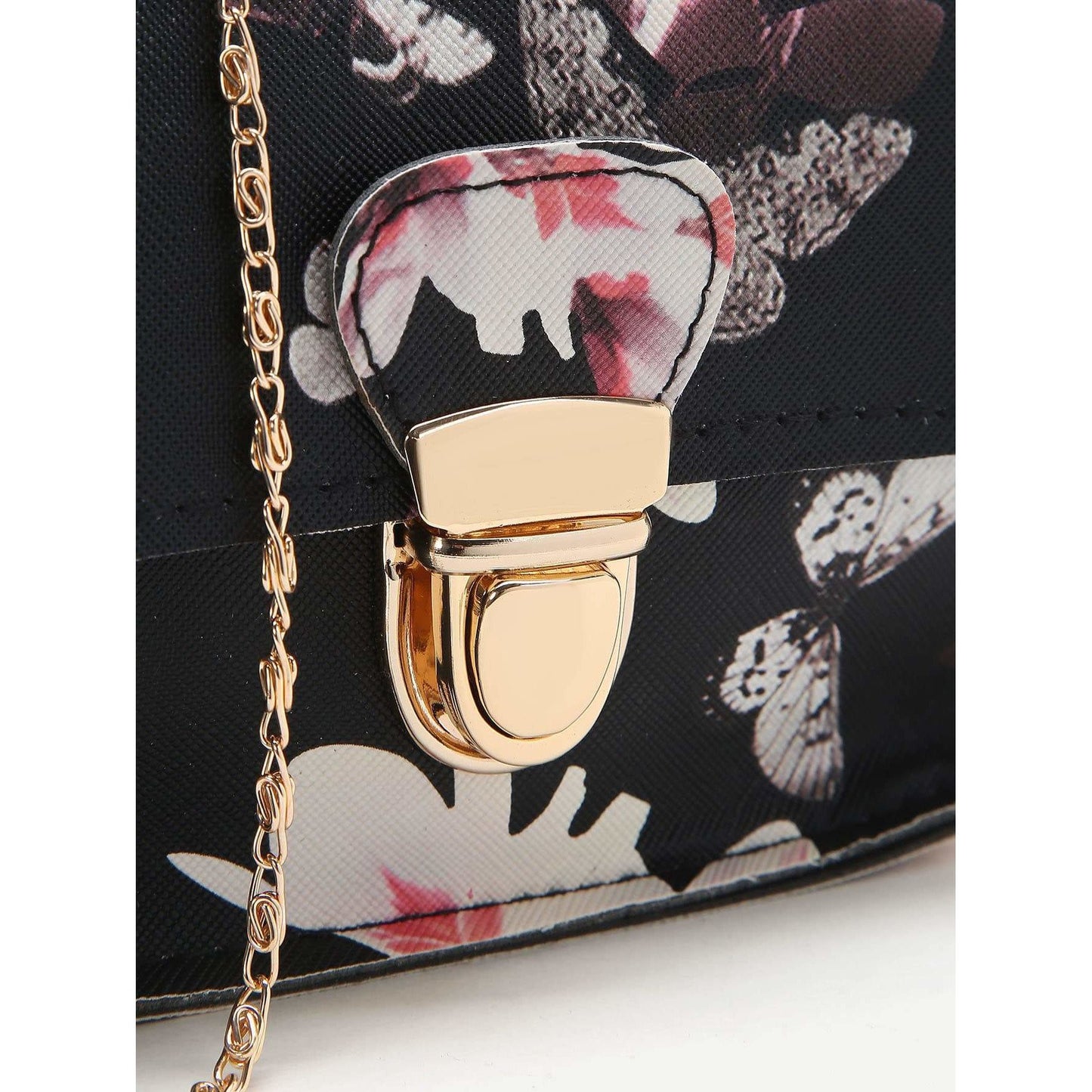 Black Floral Print Chain Bag