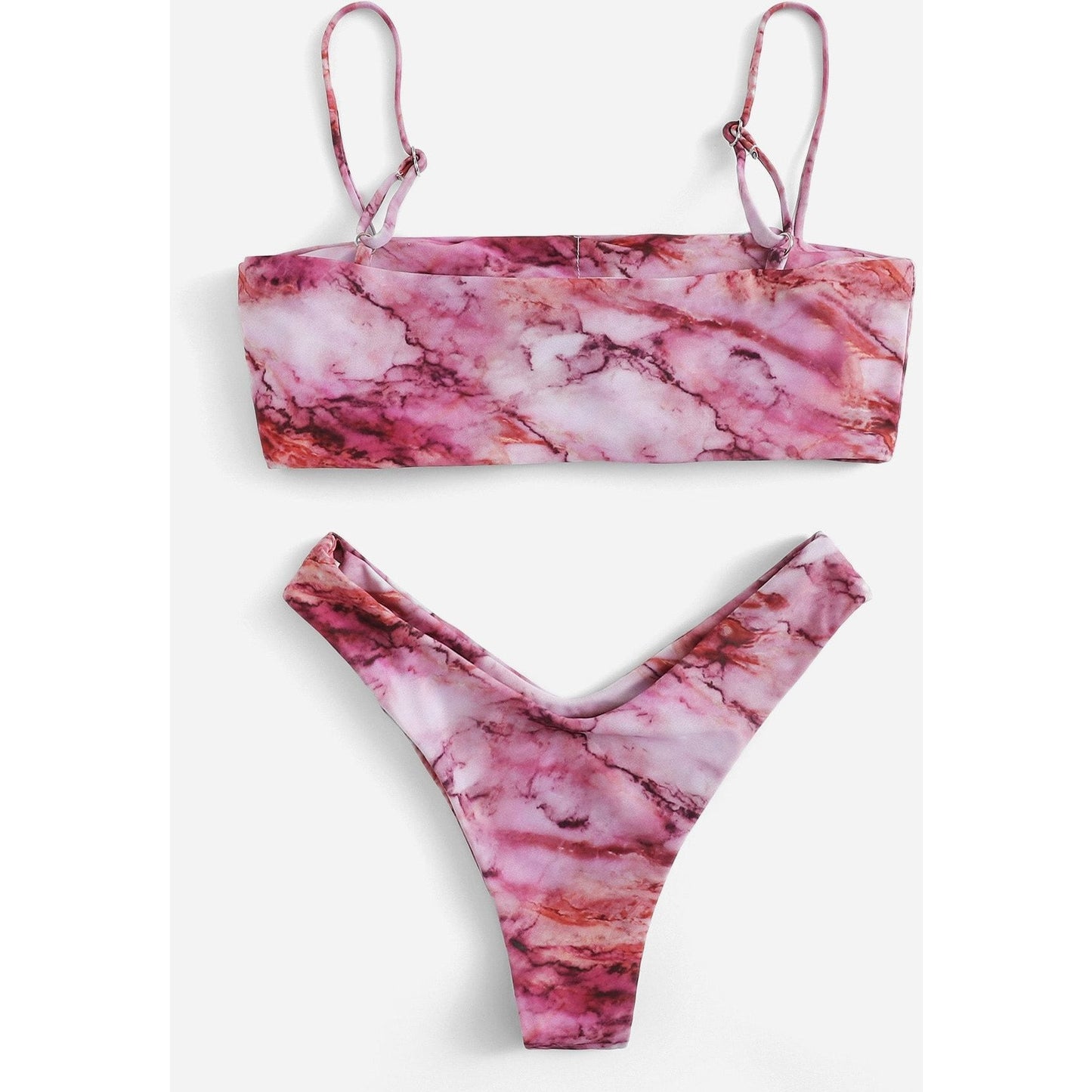 Pink Marble Print Bandeau Bikini Set