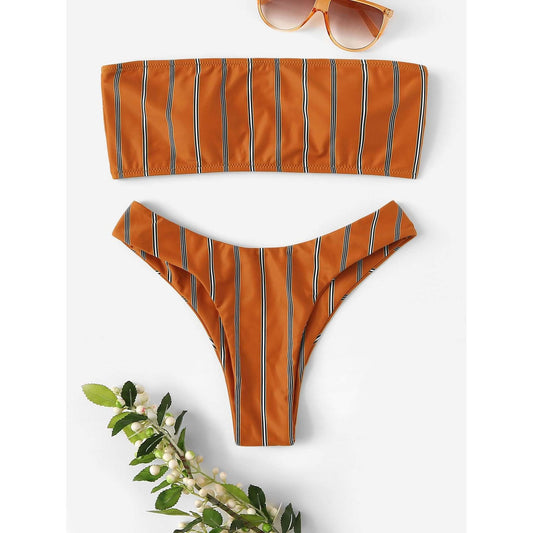 Tang Striped Bandeau Top Bikini Set