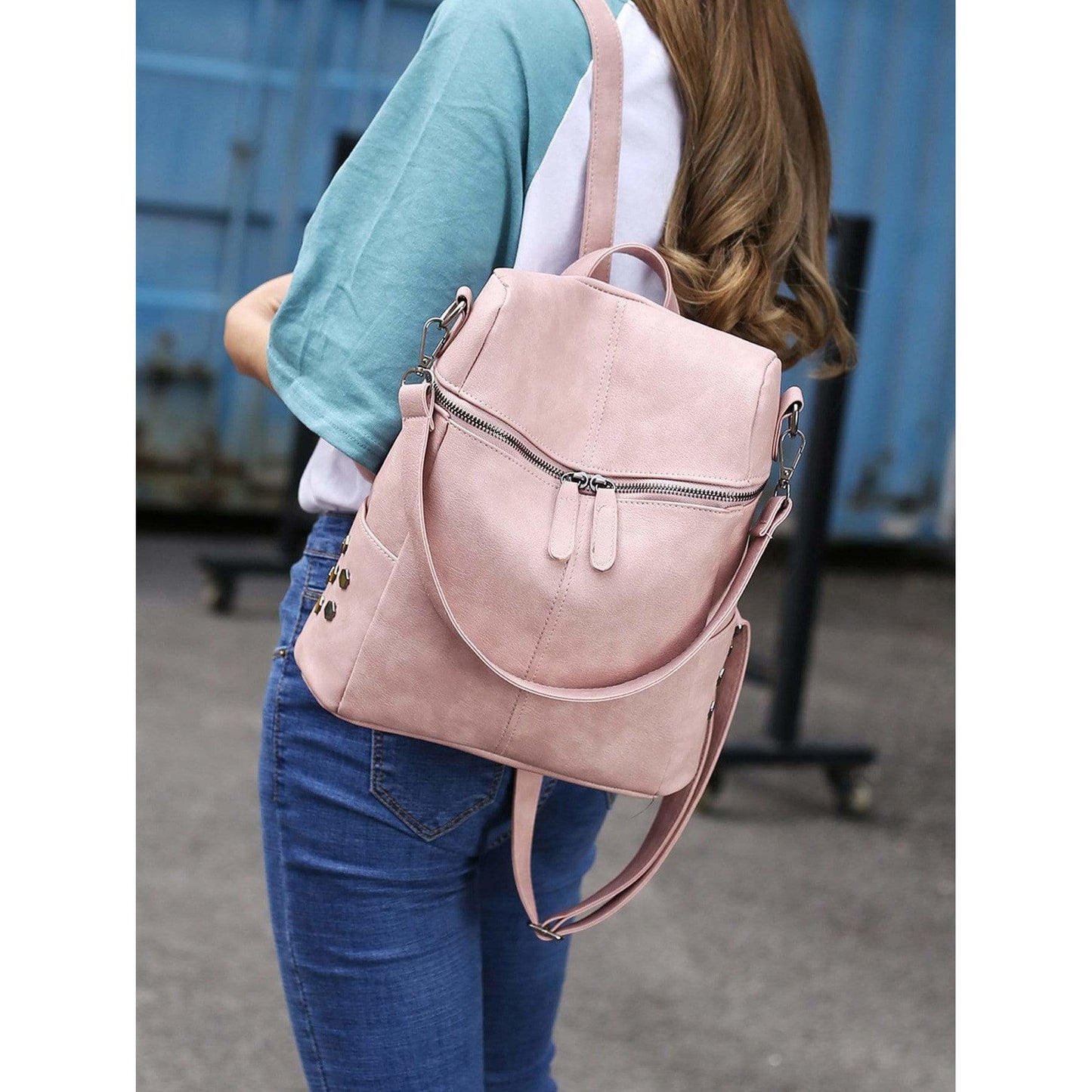 Zipper Front PU Backpack With Convertible Strap