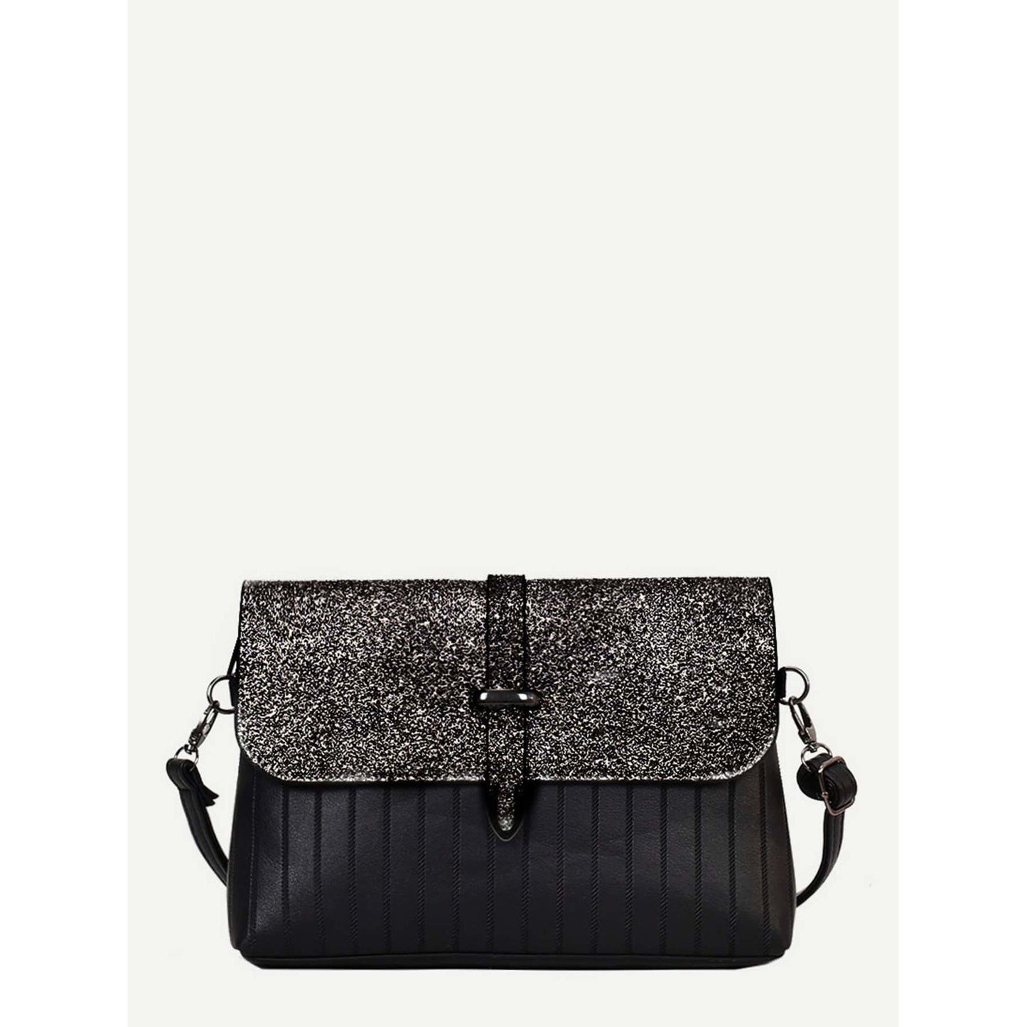 Ribbed Detail Glitter Shoulder Bag