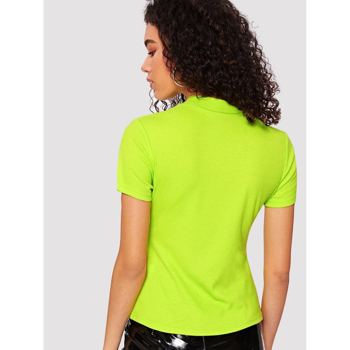 Mock Neck Ribbed Neon Top